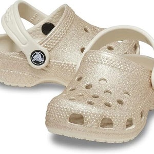 Crocs Classic 209397-9AC Clog Kids 2C-3C Champagne Glitter Comfort Shoes QLW328