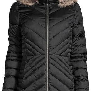 Lands' End Winter Coat Women Medium Black Fleece Lined Insulated Full Zip QLW281