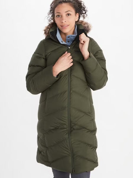 Marmot Montreaux Coat Women's Large Nori Green 700-Down Hooded Full Zip QLW272
