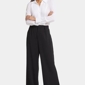 NYDJ MCRP8822-858 Pants Women's 10 Black Pleated Wide Leg Zip Fly Trouser QLW311