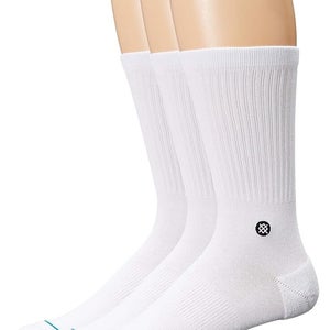Stance Icon Crew Socks Men's Large White Cotton Blend Ribbed 3-Pack QLW277