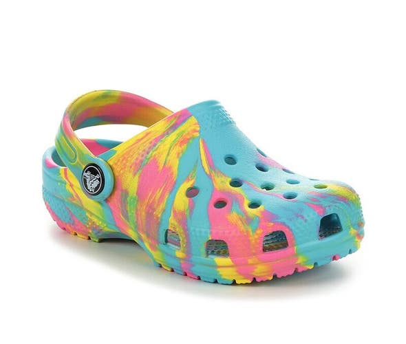 Crocs Classic Marbled Clog Kids US 8 Aqua Multi Comfort Slip On Shoes QLW299