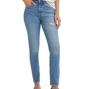 Levi's Premium 501 Jeans Women 27X28 Blue Denim Cotton Skinny Leg Zip Fly QLW347