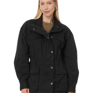 Free People Arya Jacket Women Small Black 100% Cotton Long Sleeve Utility QLW310