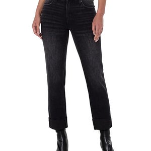 Liverpool Los Angeles Marley Girlfriend Jeans Women 12 Black Denim Cuffed QLW267
