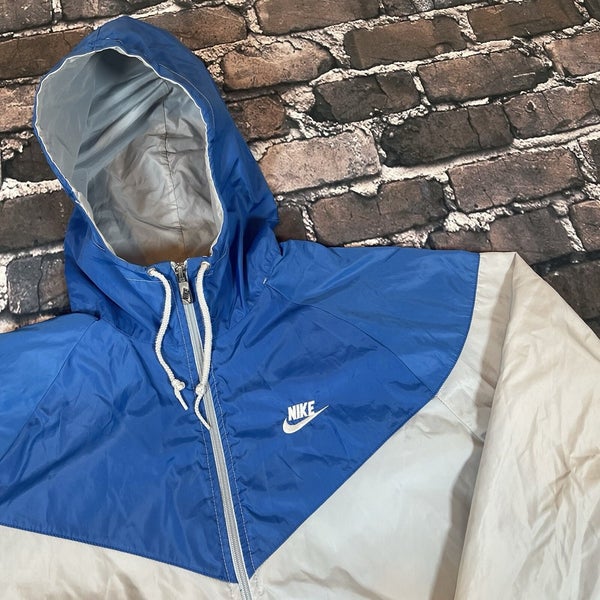 Vintage Nike Windbreaker Track Jacket Mens L Blue Colorblock Swoosh Nylon 90s