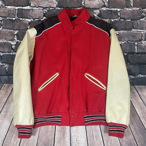 Vintage Howe Athletic Leather Wool Varsity Letterman Jacket Size XL Blank Plain