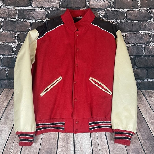 Vintage Howe Athletic Leather Wool Varsity Letterman Jacket Size XL Blank Plain