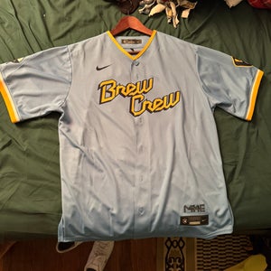 Christian Yelich Milwaukee Brewers City Connect Blue Large Adult Unisex Nike Jersey (New)