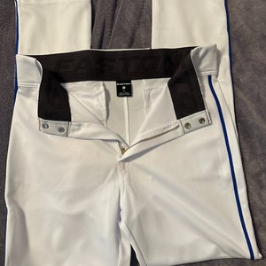 EUC L Easton Baseball Pants - open bottom, blue pin stripe