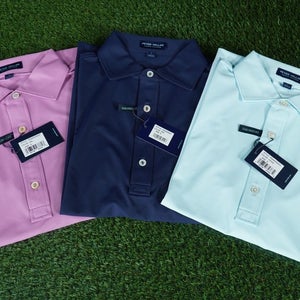 (3) PETER MILLAR SOUL PERFORMANCE MESH GOLF POLOS MENS NAVY AQUA VALENCIA SMALL