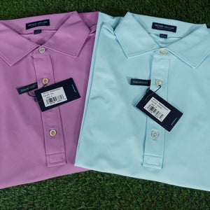 (2) PETER MILLAR SOUL PERFORMANCE MESH GOLF POLOS MENS ICED AQUA VALENCIA SMALL