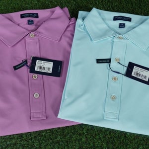 (2) PETER MILLAR SOUL PERFORMANCE MESH GOLF POLOS MENS AQUA VALENCIA, MEDIUM