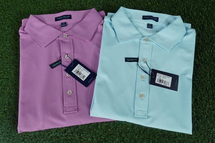 (2) PETER MILLAR SOUL PERFORMANCE MESH GOLF POLOS MENS AQUA VALENCIA XL ~ NWT!