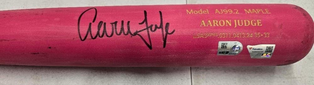 Yankees AARON JUDGE 2024 Player Issued SIGNED Mothers Day Pink Chandler Bat COA