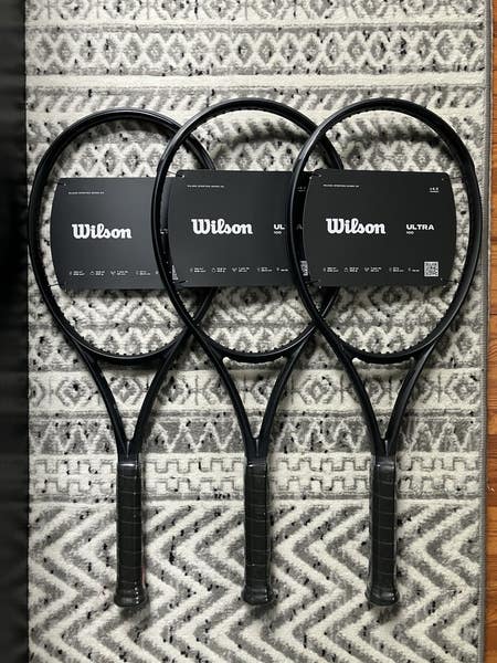 Lot of 3 NEW Wilson Ultra 100 v4 - Noir (All-Black Edition) - 4 3 Lot of 3 NEW Wilson Ultra 100 v4 - Noir (All-Black Edition) - 4 3