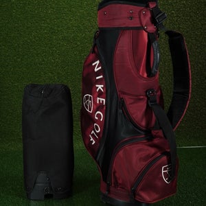 AMAZING NIKE GOLF STAFF BAG 5 WAY TOP GOLF BAG W/ RAIN HOOD, RARE DEEP BURGUNDY!