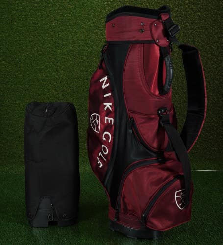 AMAZING NIKE GOLF STAFF BAG 5 WAY TOP GOLF BAG W/ RAIN HOOD, RARE DEEP BURGUNDY!