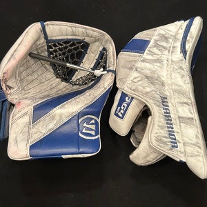Warrior Ritual G4 Full Right Hockey Goalie Gloves Set Senior Blocker & Catcher White/Blue