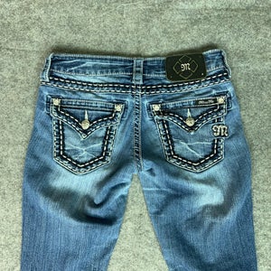 Miss Me Womens Jeans 25 Bootcut Blue Denim Pant Western Flap Pockets Rhinestone