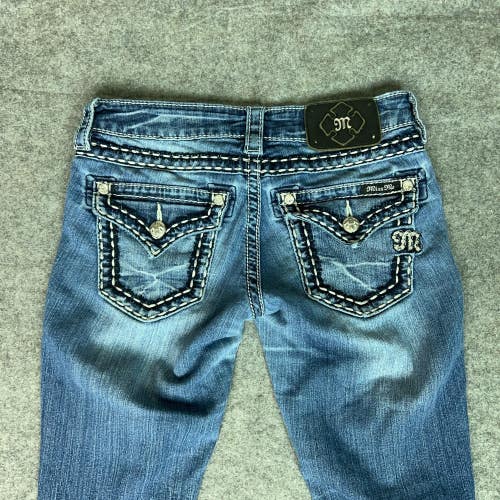 Miss Me Womens Jeans 25 Bootcut Blue Denim Pant Western Flap Pockets Rhinestone