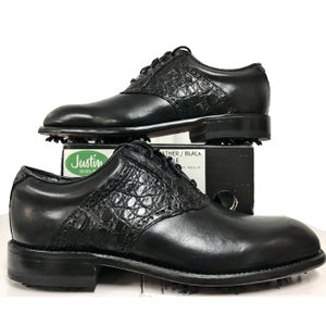 NEW $550 Justin Boots Golf Shoes! 9 NARROW  Black  Handcrafted  Alligator & Leather