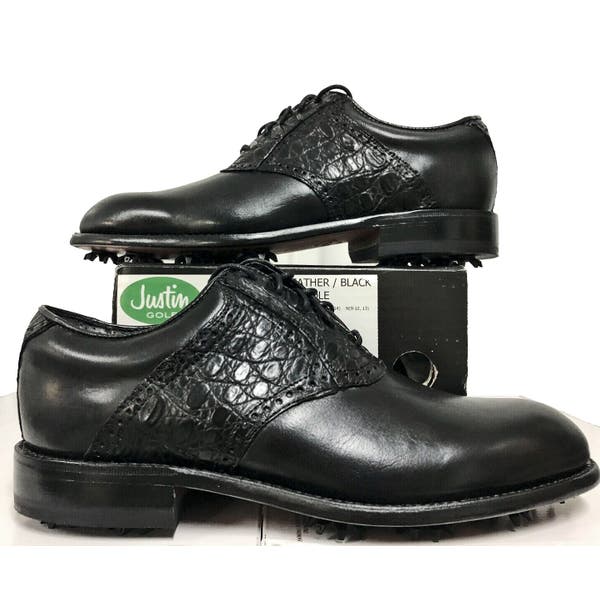 NEW $550 Justin Boots Golf Shoes! 9 NARROW Black Handcrafted 