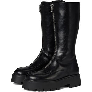 Steve Madden Rinza Boots Women's 8 Black Leather Zipper Platform Mid-Calf PQ300