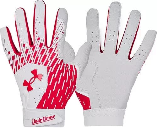 NEW Under Armour Boys' UA Clean Up Batting Gloves 1378766 Red / White