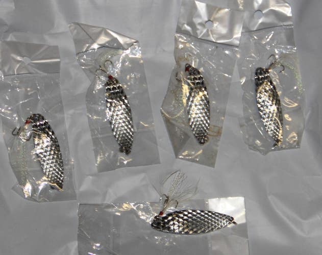 NEW LOT 5 fishing spoons silver fishing spoons lures 25 grams Free S/H NEW