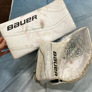 White Senior Bauer GSX Goalie Glove & Blocker Set Regular (Used)