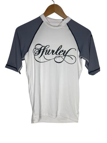 NEW Hurley Childs Rashguard Size Youth Medium Short Sleeve Surf Shirt White