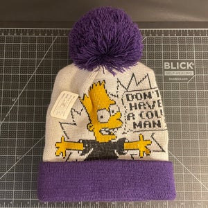 Vintage 1990 Simpsons "Bart Don’t Have a Cow, Man!" Knitted Winter Beanie – Black & Purple