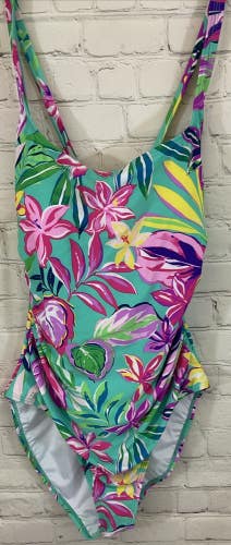 Stella Parker Large One Piece Swimsuit Adjustable Cross Straps Floral Pattern