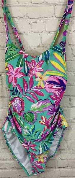 Stella Parker Large One Piece Swimsuit Adjustable Cross Straps Floral Pattern