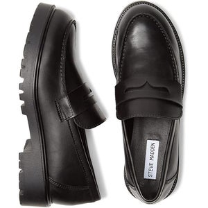 Steve Madden Lotto Flat Women's US 6.5 Black Slip On Moc Toe Loafers Shoes PQ314