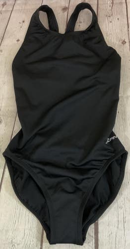 Dolfin Womens Lined One Piece Open Back Performance Swimsuit Size 30 Black
