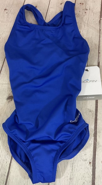 Dolfin Womens Blue One Piece Performance Open Back Lined Swim Suit Size 24