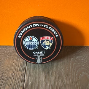 Edmonton Oilers vs Florida Panthers Stanley Cup Final Game 1 Warm Up Puck