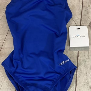 Dolfin Womens One Piece Swim Suit Royal Blue Open Back Performance Fit Size 26
