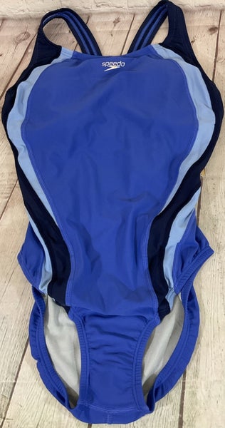 Speedo Womens Fit One Piece Swim Suit Size 6 Padded Bra Hyper Blue Open Back