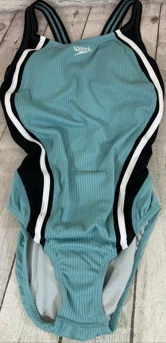 Speedo Womens One Piece Open Back Lined Swim Suit Size 6 UPF 50 Racing Cut