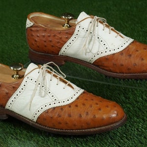 VINTAGE FLEMING DISTINCTIVELY OSTRICH LEATHER MEN'S 10 D/B GOLF SHOES ~ RARE!