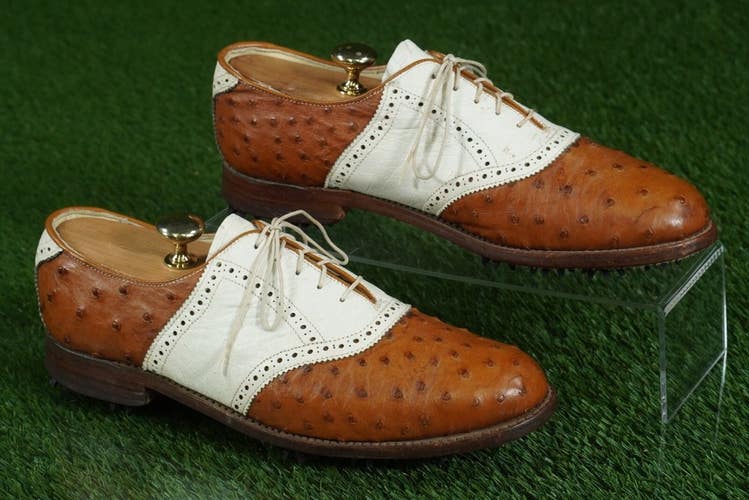 VINTAGE FLEMING DISTINCTIVELY OSTRICH LEATHER MEN'S 10 D/B GOLF SHOES ~ RARE!