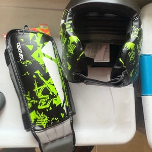 New- century head gear / shin guards large /xl youth kickboxing mma