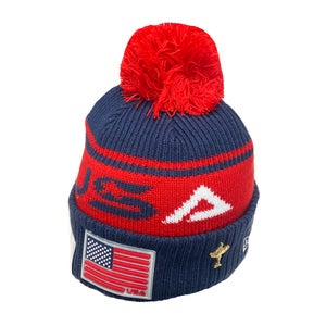 NEW 2025 Men's New Era USA Ryder Cup Navy/Red Winter Pom Beanie/Hat