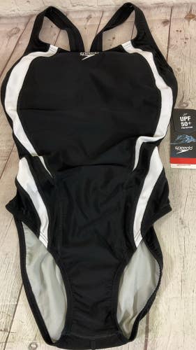 Speedo Quantum Performance One Piece Womens Size 6 Swim Suit Open Back Black