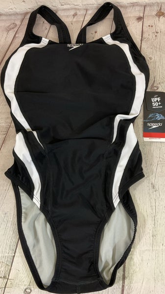 Speedo Quantum Performance One Piece Womens Size 6 Swim Suit Open Back Black