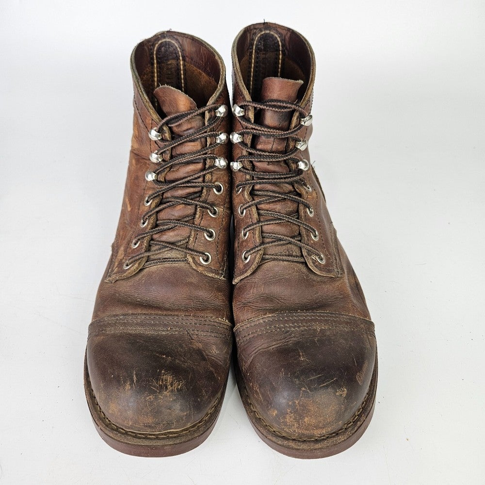 Red Wing 8111 Iron Ranger Boots Brown Leather Worn Made In  display picture 3