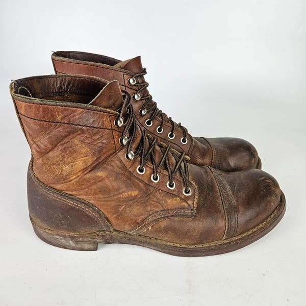 Red Wing 8111 Iron Ranger Boots Brown Leather Worn Made In  display picture 2